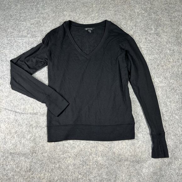 Athleta Sunrise V Neck Sweatshirt Size Small Black Thumbholes Pullover - Picture 1 of 6